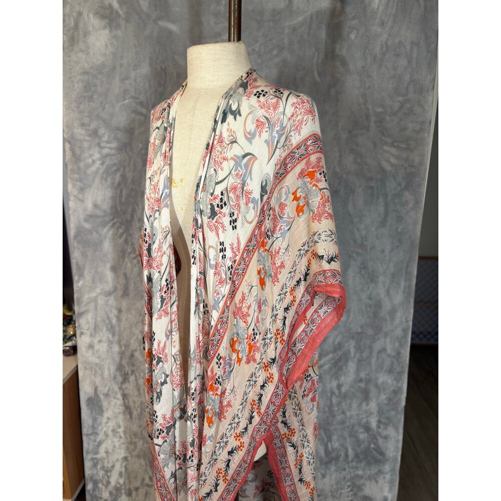 Boho Floral Midi Open Front Lightweight Kimono Du… - image 10